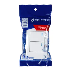 45595 / PA-APDO15-EB Volteck Placa armada 2 interruptores, 1.5 módulos, Española, blanco