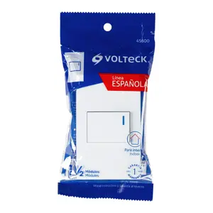 Volteck Placa armada 1 interruptor de 3vías, 1.5mód, Española,blanco