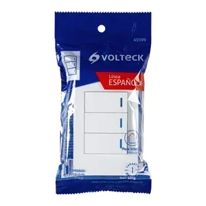 Volteck Placa armada 3 interruptores, 1 módulo, Española, blanco