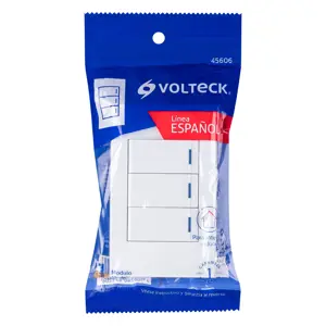 Volteck Placa armada 3 interruptores 1de 3vías,1 mod,Española,blanco