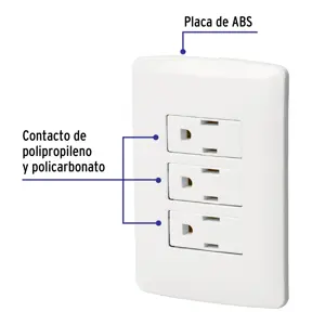 Volteck Placa armada 3 contactos aterrizados, blanco, línea Italiana