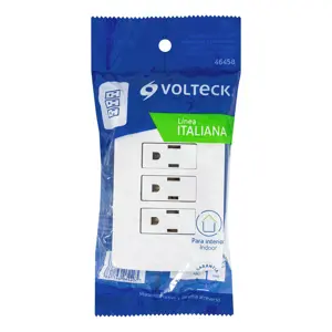 Volteck Placa armada 3 contactos aterrizados, blanco, línea Italiana