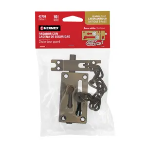 43708 / PACA-2 Hermex Pasador con cadena para puerta, acabado latón antiguo