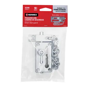 43709 / PACA-3 Pasador con cadena para puerta, acabado cromo mate, Hermex