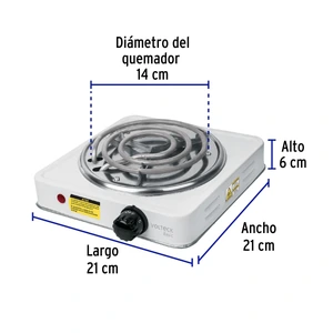 Volteck Parrilla eléctrica 1 quemador en espiral, blanca, BASIC
