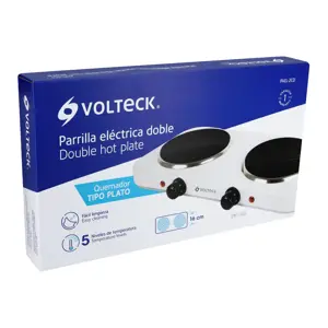49990 / PAEL-2CD Parrilla eléctrica 2 quemadores de disco, blanca, Volteck