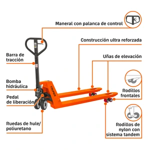 Truper Patín traspaleta 2 ton con ruedas de hule/poliuretano