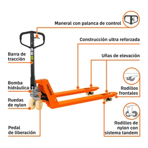 Patín traspaleta 3 ton con ruedas de nylon, Truper