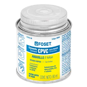 Cemento amarillo p/CPVC en bote de 90 ml, baja presión,Foset