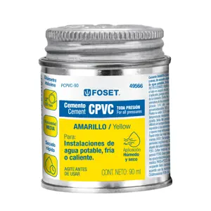 Cemento amarillo p/CPVC en bote de 90 ml, baja presión,Foset