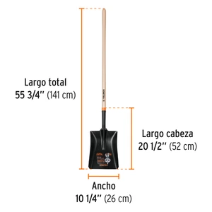 Pala T-2000 cuadrada, tipo español, mango largo 41