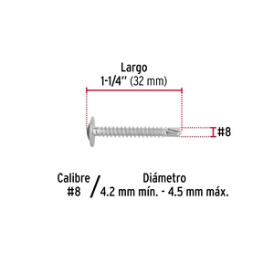 Fiero Bolsa con 100 pijas cabeza cruz, punta de broca 1-1/4