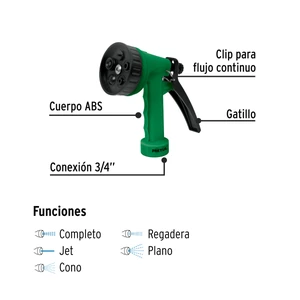 Pistola para riego de 5 funciones plástica, a granel, Pretul