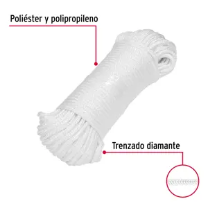 Piola de poliéster diamante de 4mmx30m blanca, madeja, FIERO