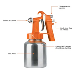Pistola p/pintar baja presión, naranja, entrada sup, Truper