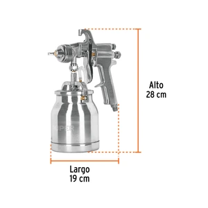 Pistola p/pintar succión HVHP vaso alum, 1.8mm, 2 vál Truper