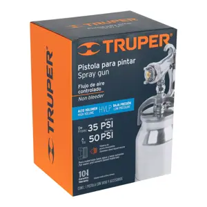 Pistola p/pintar succión HVLP vaso aluminio, 1.4 mm, Truper