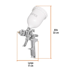 Pistola p/pintar gravedad HVLP vaso plástico, 1.7 mm, Truper