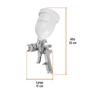 Pistola p/pintar gravedad HVLP vaso plástico, 2 mm, Truper
