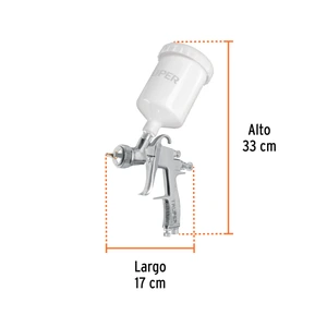 Pistola p/pintar gravedad LVLP vaso plástico, 2 mm, Truper