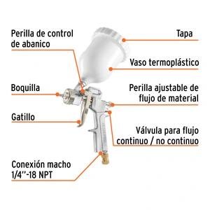 Pistola p/pintar Híbrida vaso plástico,1.3mm, TRUPER