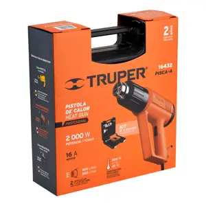 16432 / PISCA-A Truper Pistola de calor 2000 W con 9 accesorios, profesional