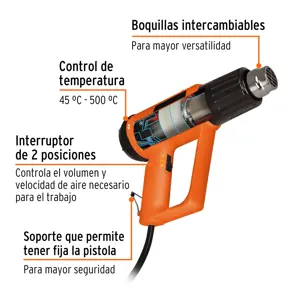 Pistola de calor 2000W con 9 accesorios, TRUPER PRO