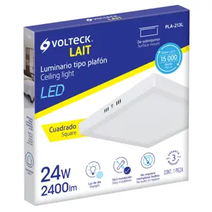 Volteck Luminario LED tipo plafón 24 W, cuadrado, luz de día, blanco