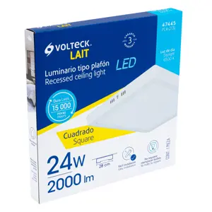 47445 / PLA-213L Volteck Luminario LED tipo plafón 24 W, cuadrado, luz de día, blanco