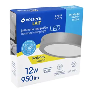 Volteck Luminario LED tipo plafón 12 W, redondo, luz de día, gris