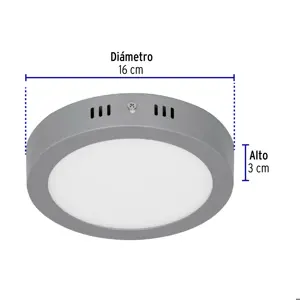 Volteck Luminario LED tipo plafón 12 W, redondo, luz de día, gris