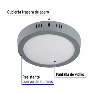 Volteck Luminario LED tipo plafón 12 W, redondo, luz de día, gris