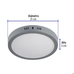 Volteck Luminario LED tipo plafón 18 W, redondo, luz de día, gris