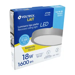 Volteck Luminario LED tipo plafón 18 W, redondo, luz de día, gris