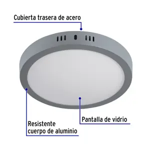 Volteck Luminario LED tipo plafón 18 W, redondo, luz de día, gris