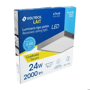 47449 / PLA-221L Volteck Luminario LED tipo plafón 24 W, cuadrado, luz de día, gris