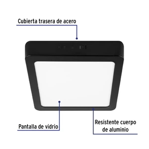 Volteck Luminario LED tipo plafón 12 W, cuadrado, luz de día, negro