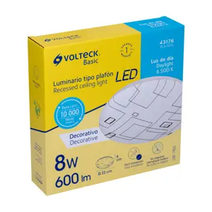 43176 / PLA-501L Luminario LED 8 W plafón decorativo cuadros luz día, Volteck
