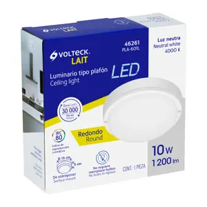 46261 / PLA-601L Plafón decorativo de LED 10 W redondo para baño, Volteck