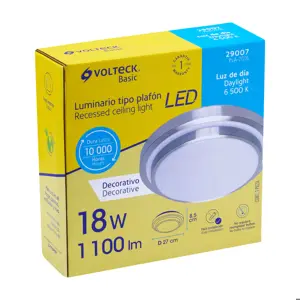 Volteck Luminario LED 18W plafón decorativo metálico, luz día,BASIC