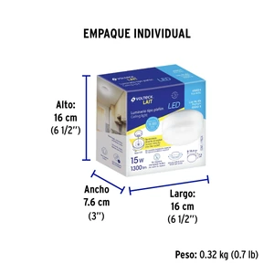 Volteck Luminario de LED 15 W tipo plafón, base E26, luz de día