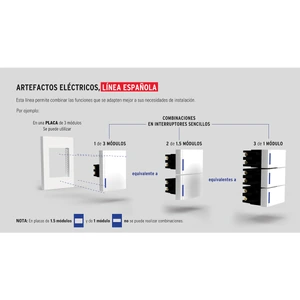 Volteck Placa 1 ventana, 3 módulos, línea Española, color negro