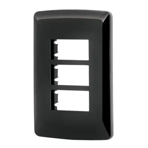 Placa 3 modulos, Italiana, color negro, Volteck