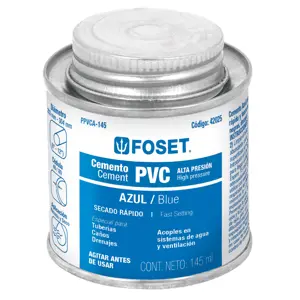 Cemento azul para PVC en bote de 145 ml, alta presión, Foset