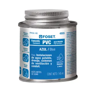 42025 / PPVCA-145 Cemento azul para PVC en bote de 145 ml, alta presión, Foset