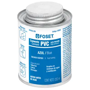 Cemento azul para PVC en bote de 250 ml, alta presión, Foset
