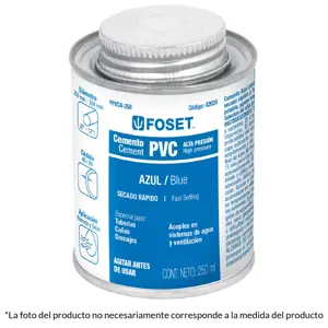 Cemento azul para PVC en bote de 500 ml, alta presión, Foset