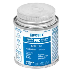 Cemento azul para PVC en bote de 90 ml, alta presión, Foset