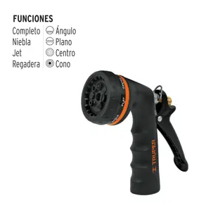 Truper Pistola para riego de 8 funciones metálica con recubrimiento