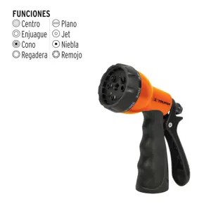 Truper Pistola para riego de 8 funciones plástica con recubrimiento